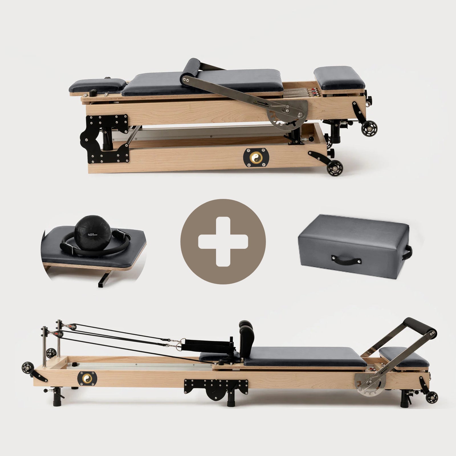 Zous 2.0 Advanced - Foldable Wood Pilates Reformer Machine Bundle - Personal Hour for Yoga and Meditations