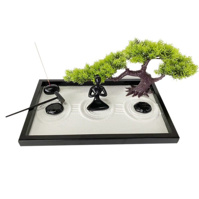 Japanese Zen Garden for Desk - Zen Garden Sand Kit, Artificial Bonsai Tree