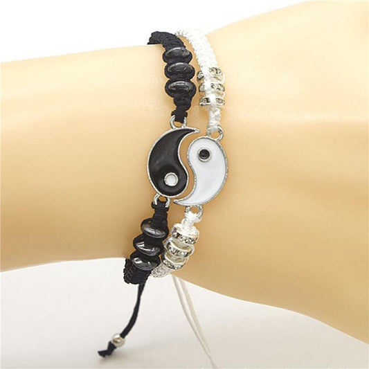 Zen Gift Idea - Matching Lover Bracelets Necklaces- Tai Chi Yin Yang Couple Bracelets - Alloy Pendant Adjustable Braid Chain Bracelet - Personal Hour for Yoga and Meditations 