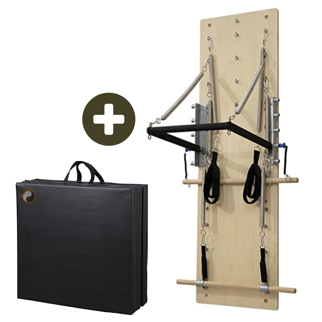 Pilates Wall Unit With Thick Mat Bundle - Wooden Pilates