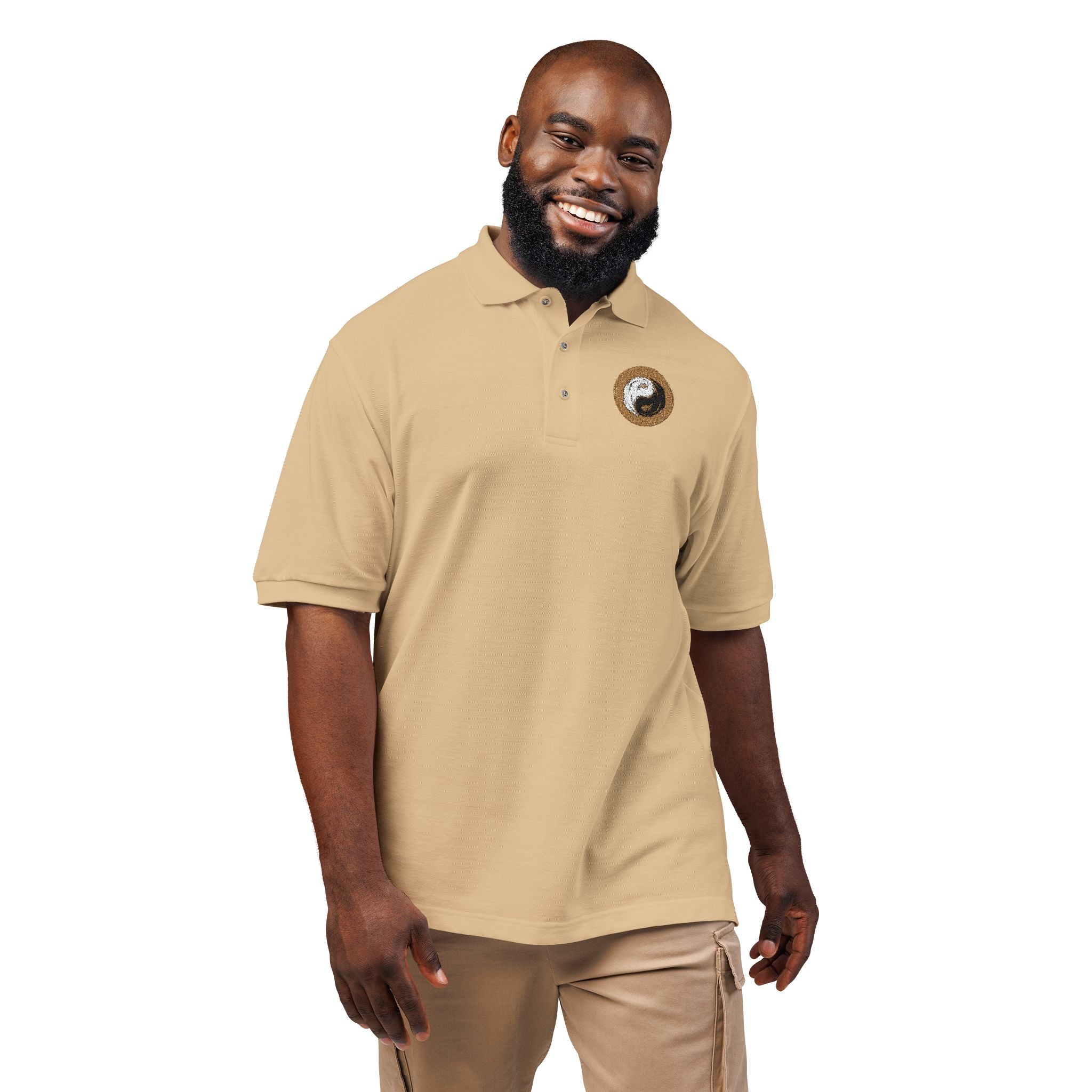 Embroidered PersonalHour  Yin Yang  Polo — Beige Classic Collared Shirt