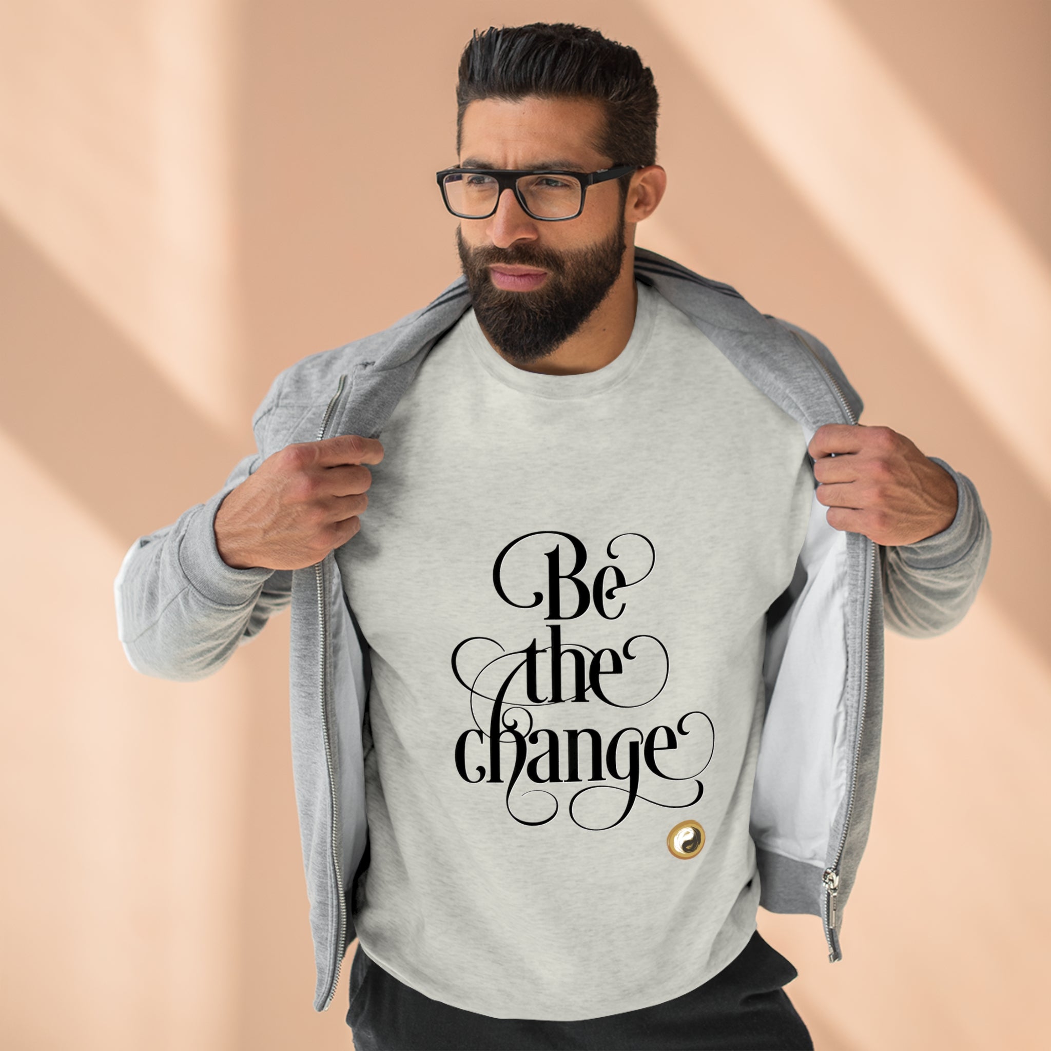 Unisex Premium Crewneck Sweatshirt - Yoga and Pilates Shirt - "Be the change" - Personal Hour for Yoga and Meditations 