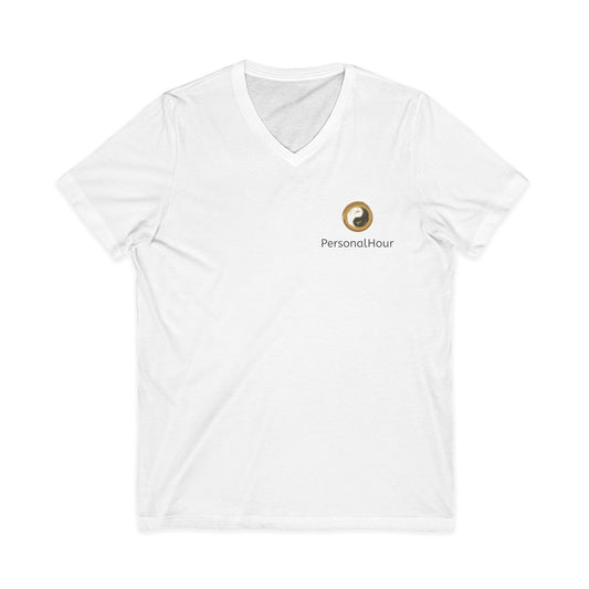 PersonalHour Logo V-Neck Tee — Minimalist Branded White T-Shirt