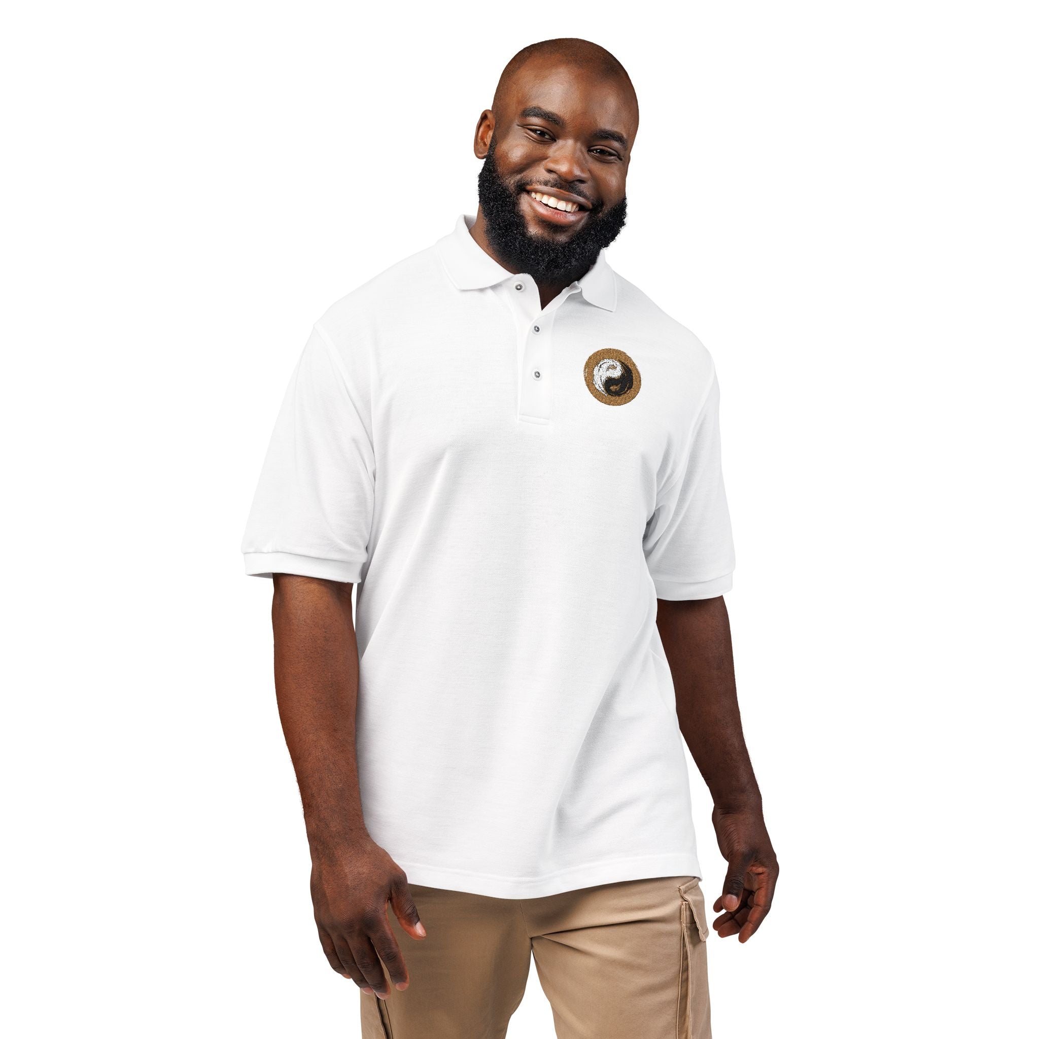 Embroidered PersonalHour  Yin Yang  Polo — Beige Classic Collared Shirt