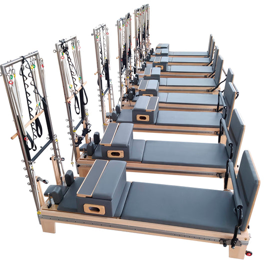 Adjustable Foot-Bar Half Trapeze Pilates Reformer - Maple Wood Grey - Personal Hour for Yoga and Meditations 