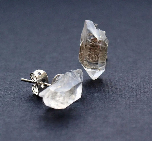 Raw Quartz Chunk Earrings, Geo Earrings, Rock Stud Earrings, Crystal Earrings - Personal Hour for Yoga and Meditations