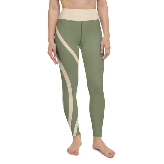 Stretchy Yoga Leggings with Pocket - Green and Champaign - Personal Hour for Yoga and Meditations