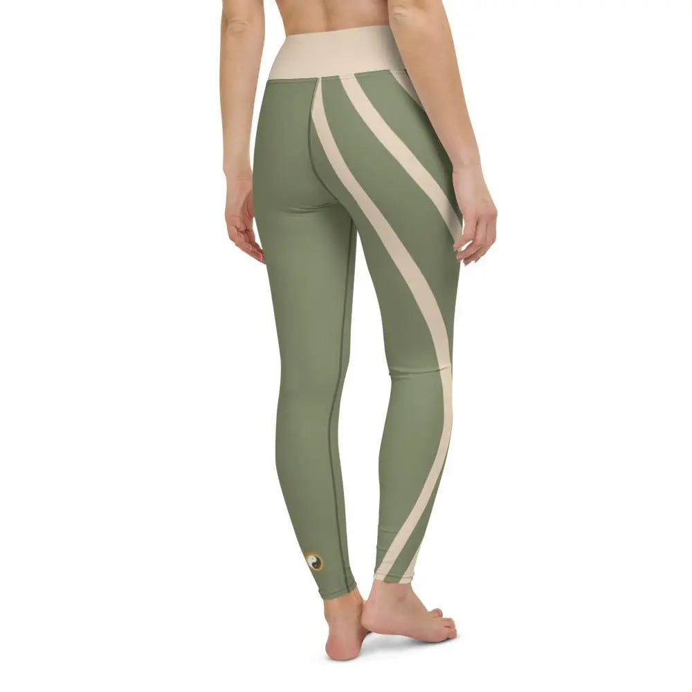 Stretchy Yoga Leggings with Pocket - Green and Champaign - Personal Hour for Yoga and Meditations