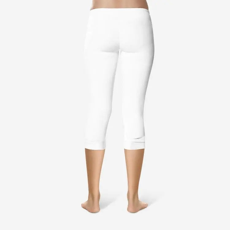 White Yoga Print Capri Leggings - Personal Hour for Yoga and Meditations