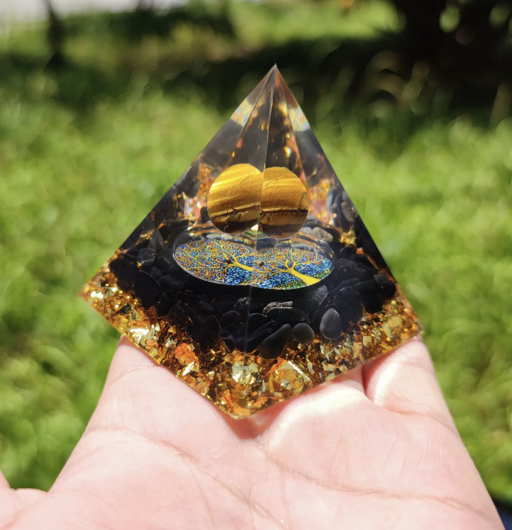 Pyramid Orgonite Reiki Natural Amethyst Ball Healing Crystals - Personal Hour for Yoga and Meditations