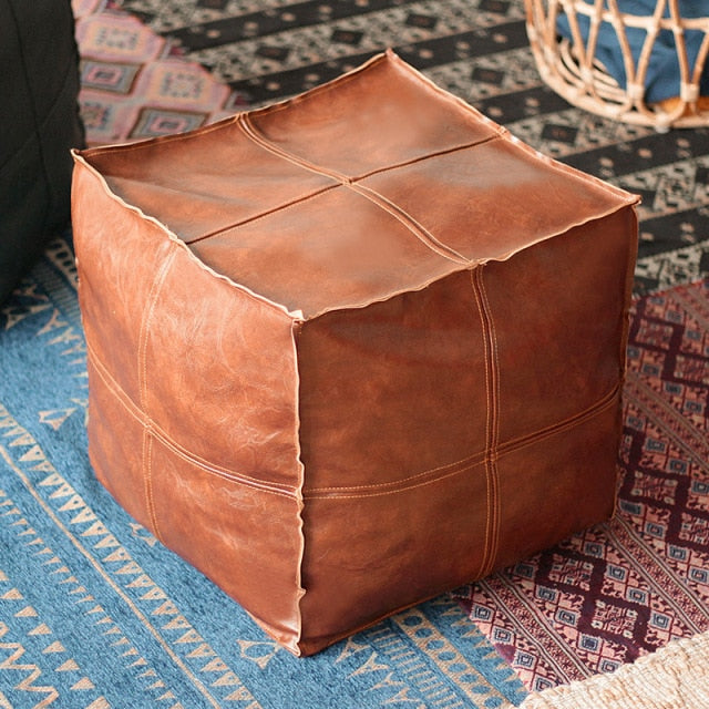 Meditation Cushion - Leather Pouf Embroider Craft Hassock Ottoman Yoga and Meditation Products - Personal Hour