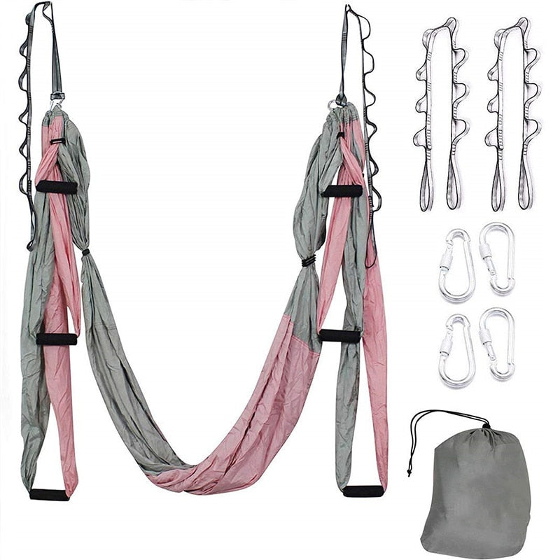 Yoga Hammock Set with Extension belt and Carry Bag Flying Swing Home Gym Hanging Belt - Personal Hour for Yoga and Meditations 