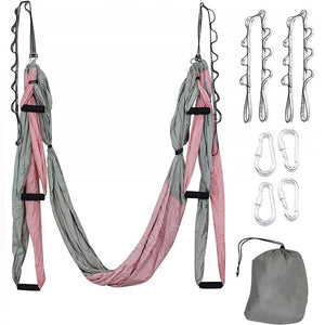 Open image in slideshow, Yoga Hammock Set with Extension belt and Carry Bag Flying Swing Home Gym Hanging Belt - Personal Hour for Yoga and Meditations 
