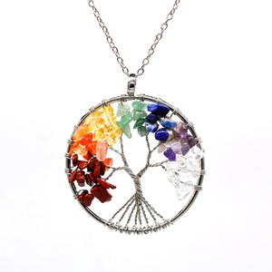Colorful Gravel Stone Tree of Life Necklace Copper Chian Stone Jewelry Souvenir Stone - Personal Hour for Yoga and Meditations 