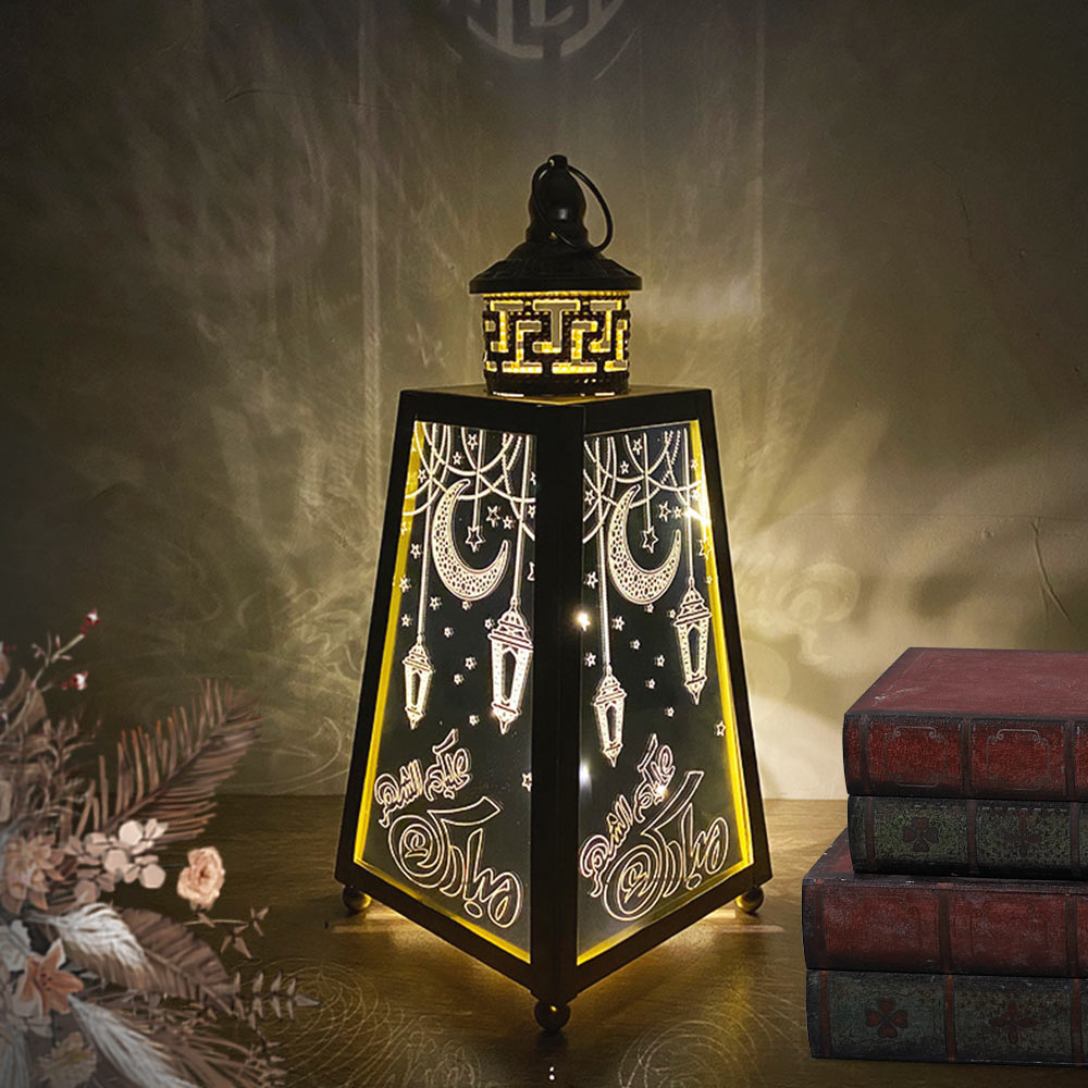 Mirror Wrought Iron Wind Lantern Ramadan Festival Led Decorative Lights - Personal Hour for Yoga and Meditations 