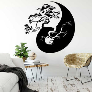 Open image in slideshow, Chinese Pine Bonsai Wall Sticker Asian Buddhist Zen Yin Yang - Personal Hour for Yoga and Meditations 
