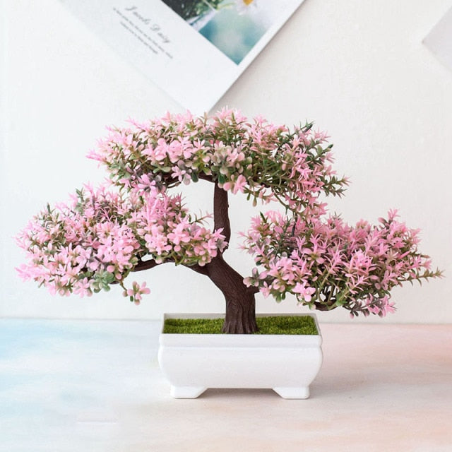 Zen Decor Ideas - Bonsai Small Tree Pot Fake Plant Flowers - Personal Hour for Yoga and Meditations 