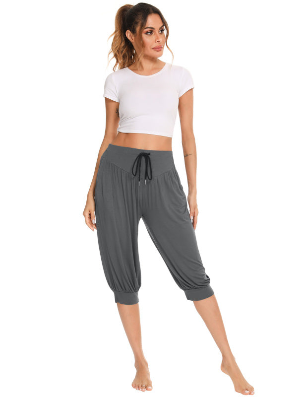 Elastic Soft High Waist Abdominal Tie Gathered Lantern Cropped Pants Baggy for Yoga - Personal Hour for Yoga and Meditations 