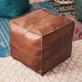 Load image into Gallery viewer, Meditation Cushion - Leather Pouf Embroider Craft Hassock Ottoman Yoga and Meditation Products - Personal Hour
