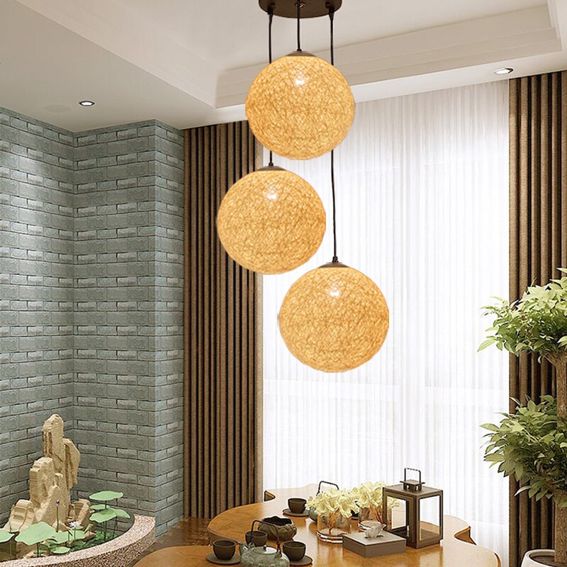Rattan hemp ball zen modern minimalist casual mood chandelier - Personal Hour for Yoga and Meditations 