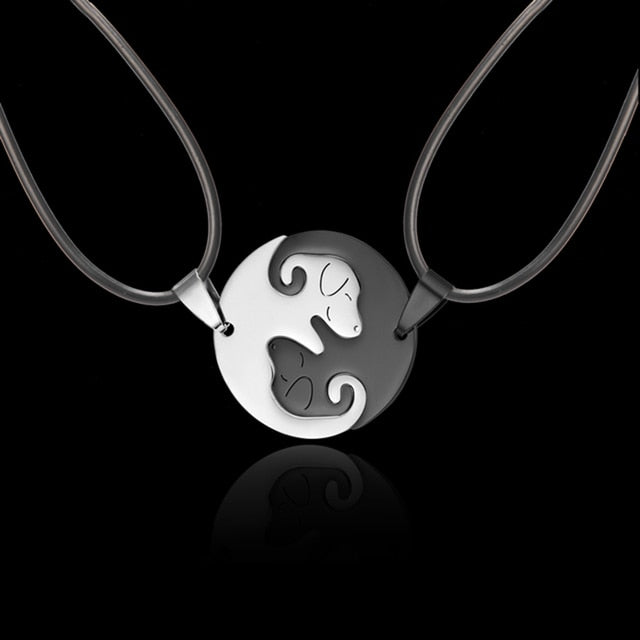 Yin Yang Chain - Couples Paired Pendants Necklace For Couples or Dog - Stainless Steel Chain Stitching Jewelry - Personal Hour for Yoga and Meditations 