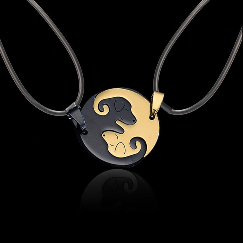 Yin Yang Chain - Couples Paired Pendants Necklace For Couples or Dog - Stainless Steel Chain Stitching Jewelry - Personal Hour for Yoga and Meditations 