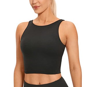 Open image in slideshow, Yoga High Neck Longline Sports Bra - U Back Padded Crop Workout Tank Top with Built in Bra - Personal Hour for Yoga and Meditations 
