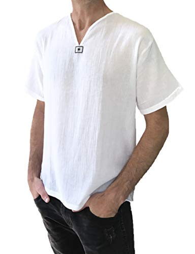 Buddhist Meditation Clothing - Men's Short Sleeve Shirt 100% Cotton Thai Hippie Yoga Shirt - Personal Hour for Yoga and Meditations 