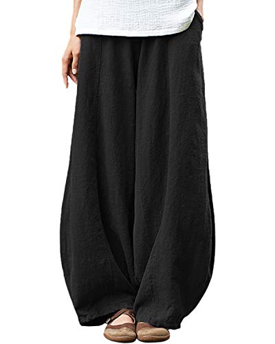 Women Calf-length Pants Cotton Capri Pants Elastic Waist Linen Zen