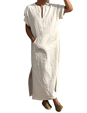 Open image in slideshow, Meditation Robe - Men&#39;s Casual Linen Robe Long Sleeve V-Neck - Good for Zen and Meditation - Personal Hour 
