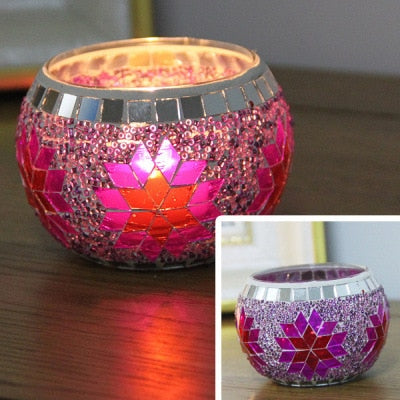 Mediation Gift - Colorful Mosaic Glass Candlestick - Personal Hour for Yoga and Meditations 