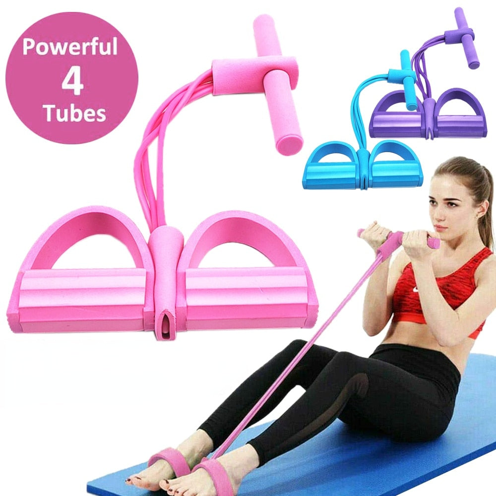 4 Resistant Elastic Pull Ropes Exerciser Rower Belly Resistance Band - Personal Hour for Yoga and Meditations 