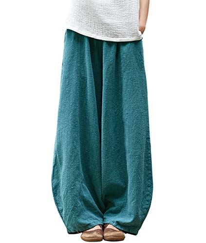 Women's Meditation Cotton Linen Baggy Pants with Elastic Waist Relax Fit Lantern Trousers - Zen and Yoga Style - Personal Hour for Yoga and Meditations 