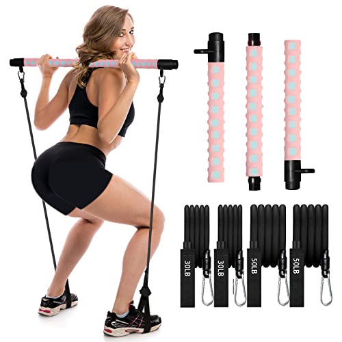 Adjustable Pilates Bar kit with 4 Resistance Bands - Personal Hour for Yoga and Meditations 