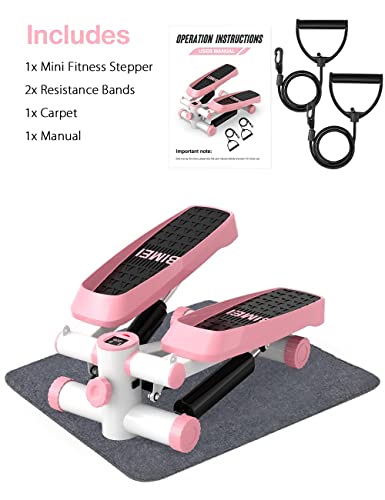 Mini Stepper with LCD Monitor-Quiet Fitness Stepper with Resistance Bands - Mini Pilates - Personal Hour for Yoga and Meditations 