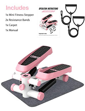 Mini Stepper with LCD Monitor-Quiet Fitness Stepper with Resistance Bands - Mini Pilates - Personal Hour for Yoga and Meditations 
