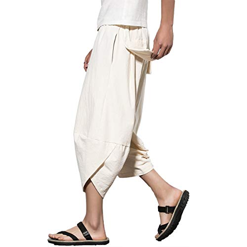 Meditation Clothes - Men's Harem Capri Pants, Wide Leg Mens Capris for Yoga and Zen - Personal Hour for Yoga and Meditations 