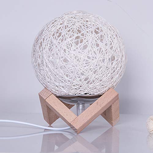 Boho Desk Lamp - Full Moon Table Lamp for Zen and Meditation - Fantasy Rattan Ball Moon Light - Personal Hour for Yoga and Meditations 