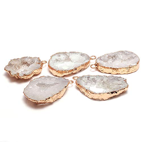 Natural Stone Pendants Gold-plated Edge Crystal Agate Stone Charms (Pack of 5) - Personal Hour 