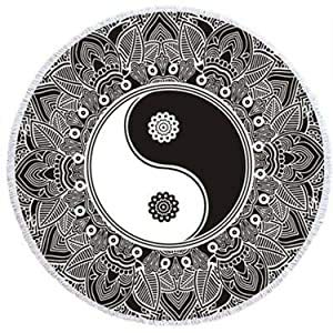 Handmade - Ying Yang Floor Pillow Cover for Zen and Meditation Cushion Cover - Pouf Cover Round Bohemian Yoga Decor Floor Cushion Case - Personal Hour for Yoga and Meditations 