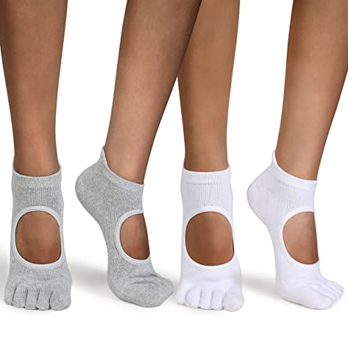 Yoga Socks for Women and Girls, Non-Slip Cotton Full Toe Socks with Grips for Pilates, Dance, Barre, Fitness and Ballet - Personal Hour for Yoga and Meditations 