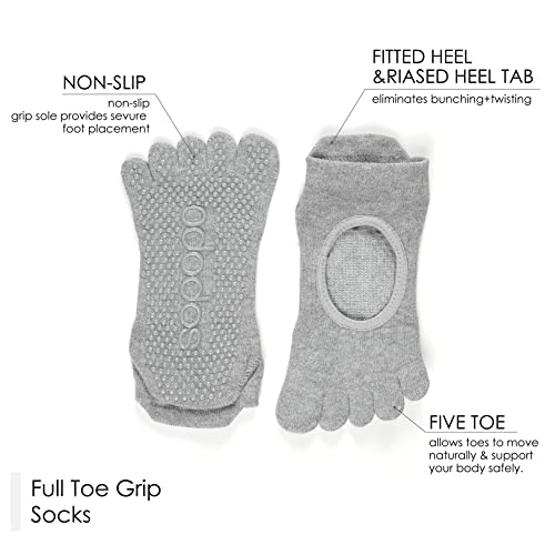 Yoga and Pilates Socks - Non-Slip Cotton Full Toe Socks with Grips for Pilates, Dance, Barre, Fitness and Ballet - Personal Hour for Yoga and Meditations 