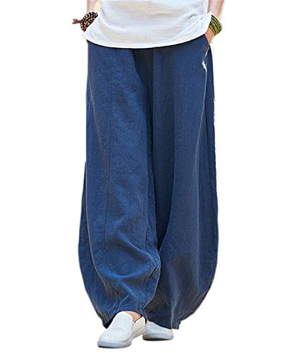 Women's Meditation Cotton Linen Baggy Pants with Elastic Waist Relax Fit Lantern Trousers - Zen and Yoga Style - Personal Hour for Yoga and Meditations 