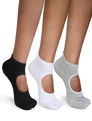Open image in slideshow, Yoga and Pilates Socks - Non-Slip Cotton Full Toe Socks with Grips for Pilates, Dance, Barre, Fitness and Ballet - Personal Hour for Yoga and Meditations 
