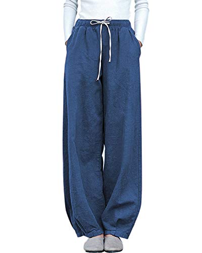 Women Calf-length Pants Cotton Capri Pants Elastic Waist Linen Zen