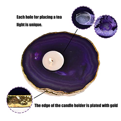 Zen Gifts - Handcrafted Candle Holder- AMOYSTONE Purple Agate Rock Stone - Personal Hour for Yoga and Meditations 
