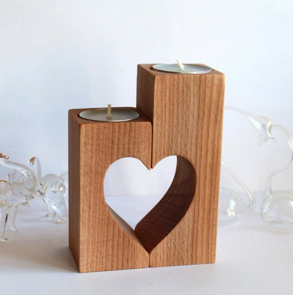 Meditation Valentine Gift -  Heart-shaped wooden candlestick
