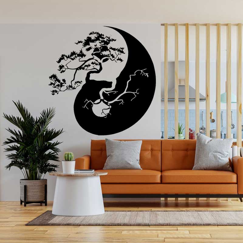 Chinese Pine Bonsai Wall Sticker Asian Buddhist Zen Yin Yang - Personal Hour for Yoga and Meditations 