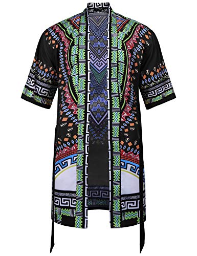 Zen and Meditation Clothes - African Dashiki Printed Ruffle Shawl Collar Cardigan Vintage Cloak - Personal Hour for Yoga and Meditations 