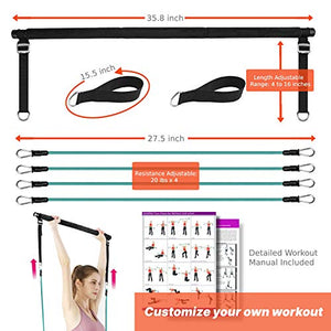 Resistance Band Yoga Pilates Bar Kit -Portable Pilates - Personal Hour for Yoga and Meditations 